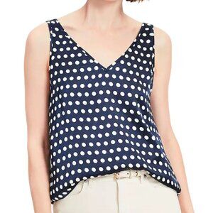LOFT Dotted Satin Double V Tank Top in Deep Space Blue Size S NWT